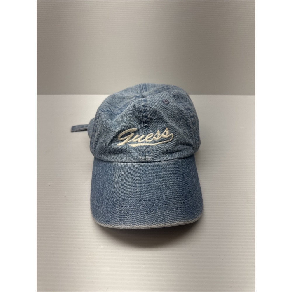 Vintage Y2K GUESS Blue Denim Dad Hat Adjustable Strapback Jean Cap
